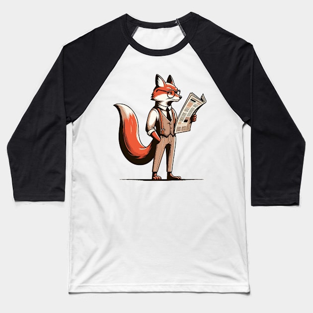 Clever fox reads newspsper Baseball T-Shirt by Art_Boys